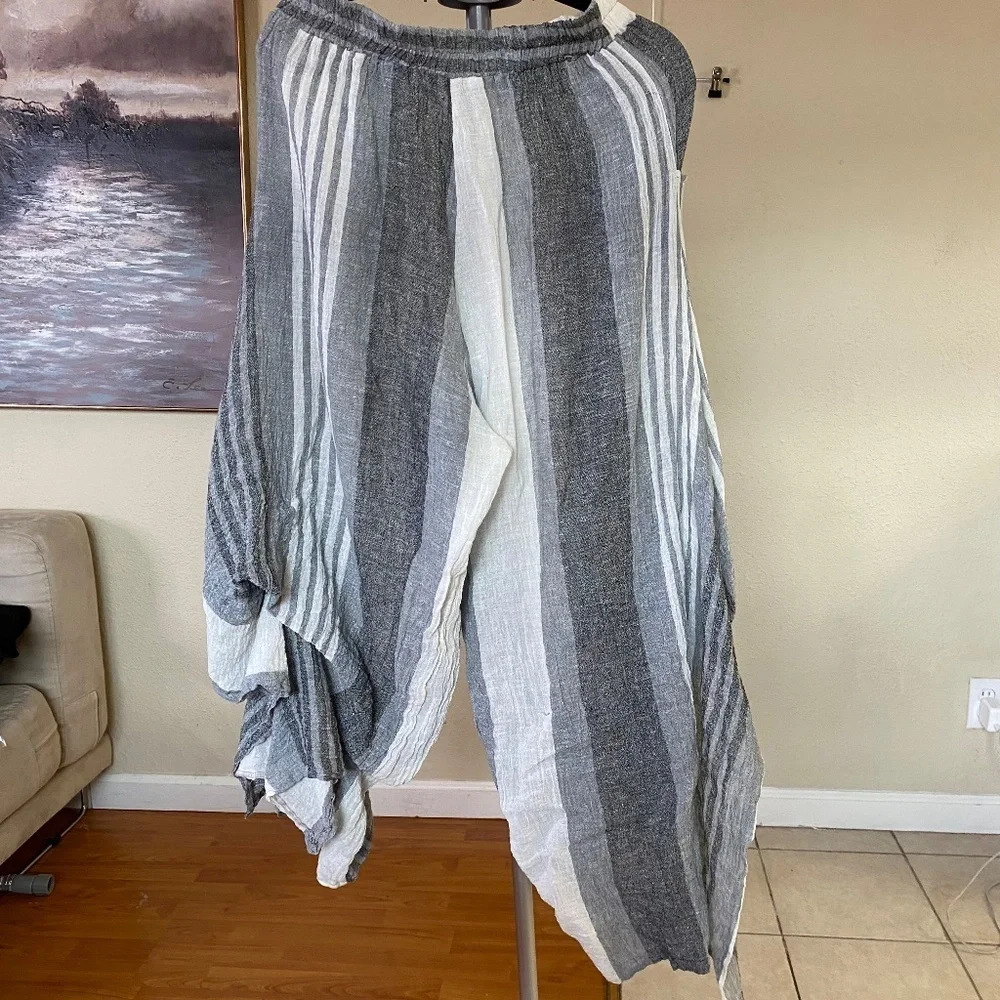 Luukaa Boho Lagenlook Hoolah Linen Palazzo Gypsy‎ Layered Striped Pants size 8